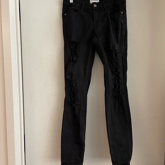 Frame Denim Le Skinny de Jeanne Ripped Film Noir - Picture 6 of 8